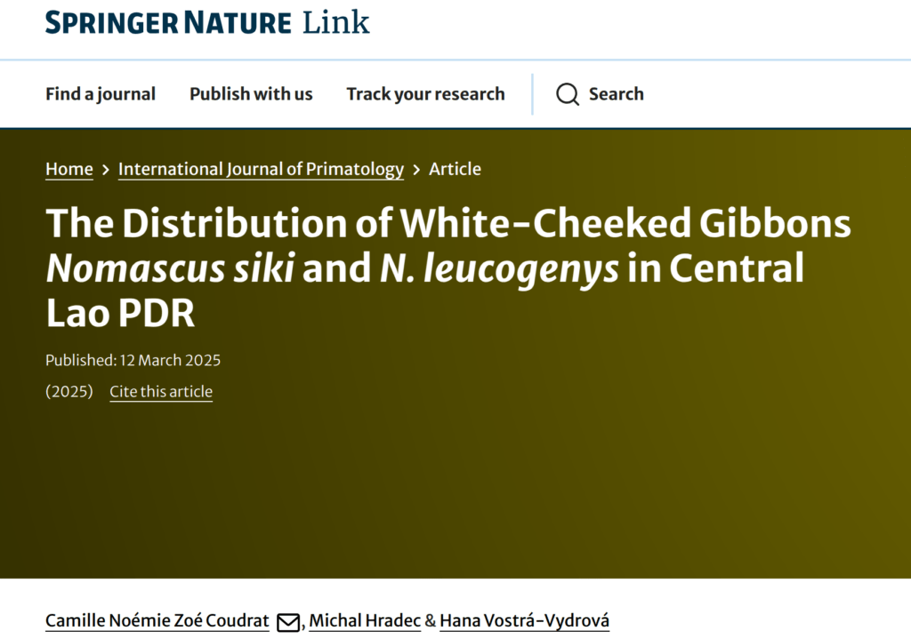 Publication: New Insights into the Distribution of White-Cheeked Gibbons in Central Lao PDR